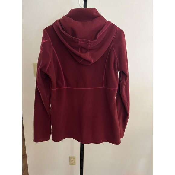 EUC Athleta Womens Embroidered Hoodie Fleece Jacket Burgundy Red - Picture 3 of 7